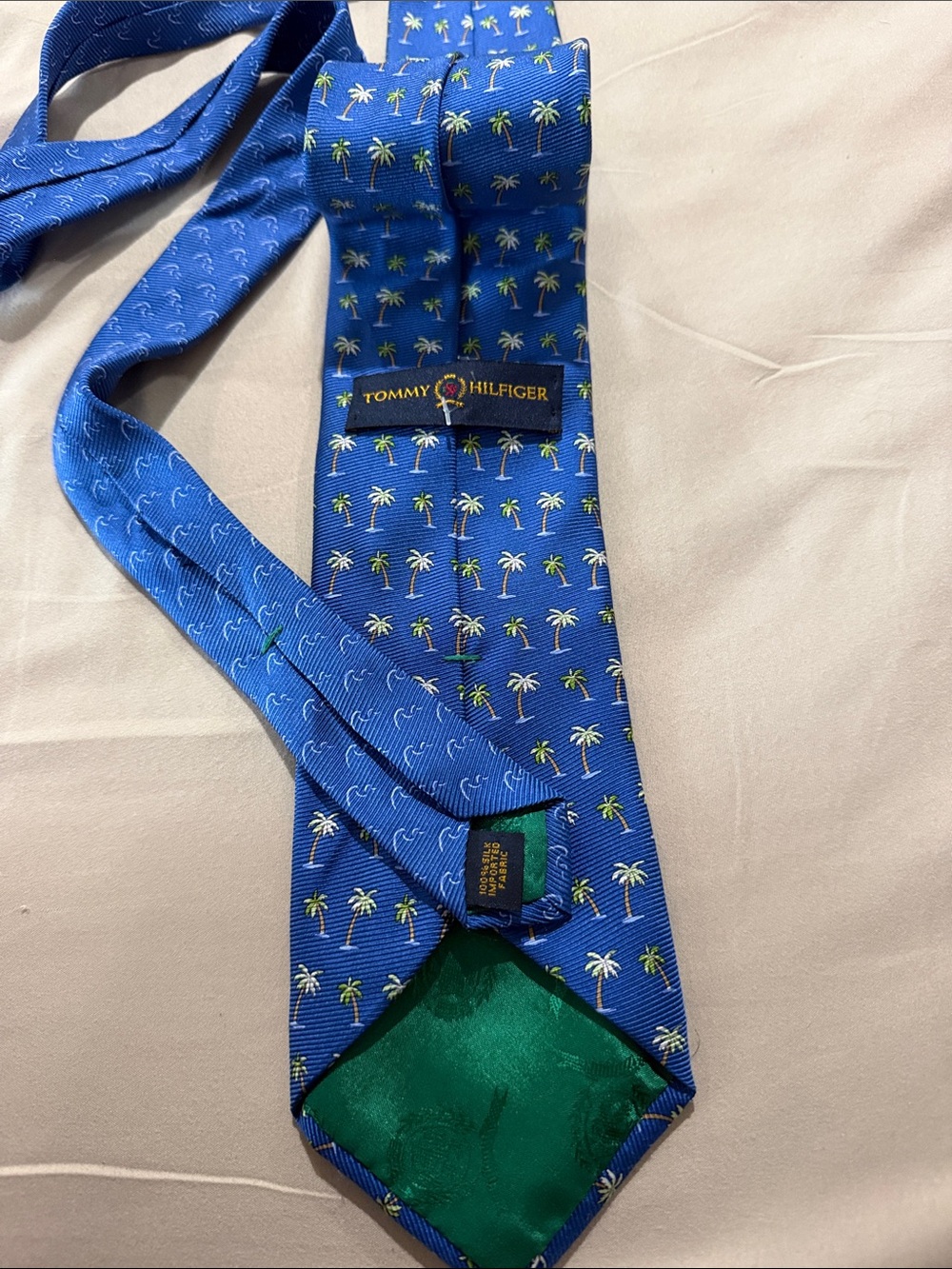 Tommy Hilfiger Blue Tie with Green and White Palm Tree Motif